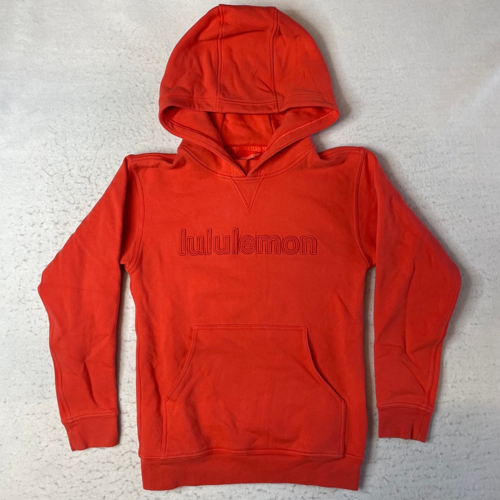 Lululemon All Yours Hoodie Womens 4 Orange Graphic Logo Fleece Pullover
